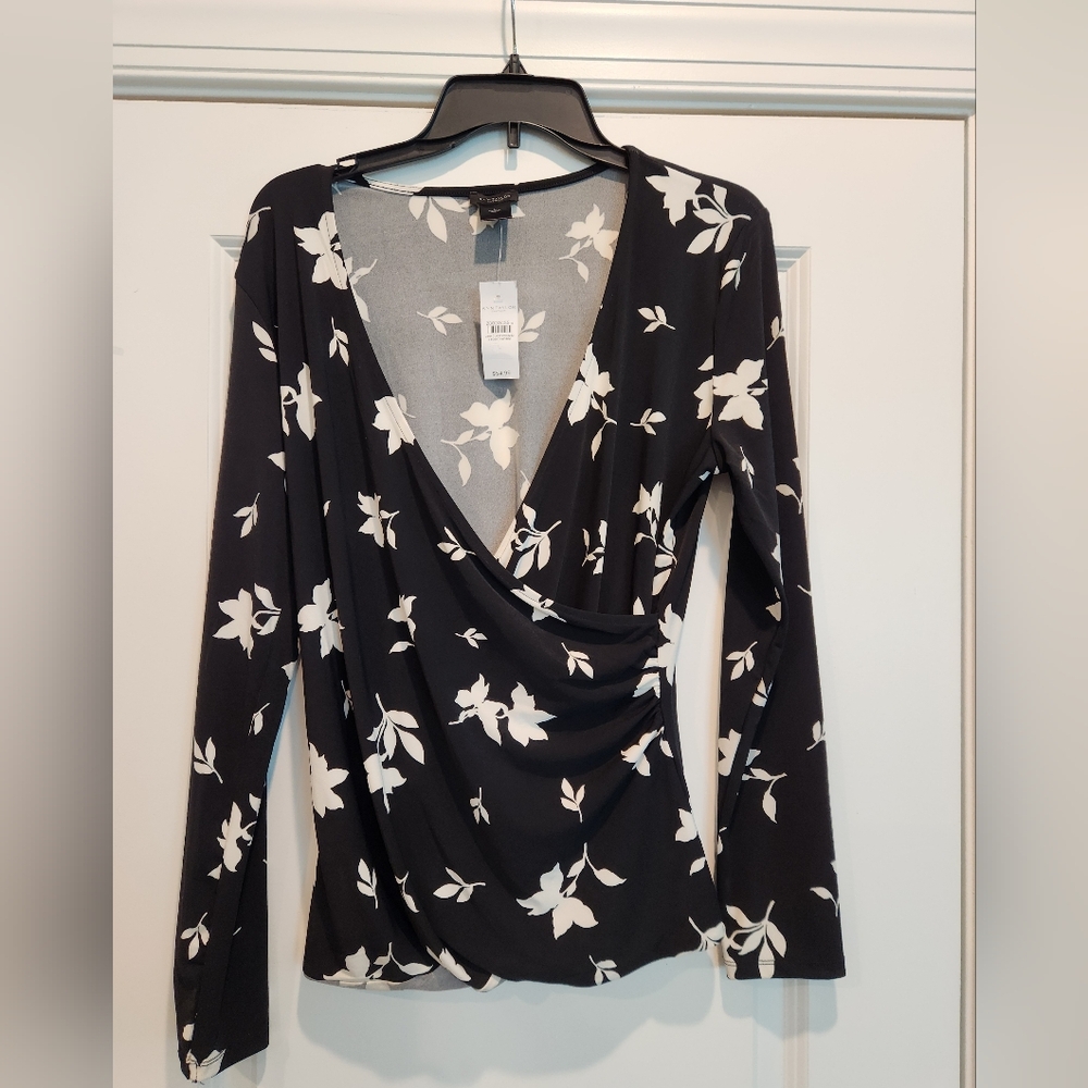 Ann Taylor Black and White Floral Blouse (NWT)